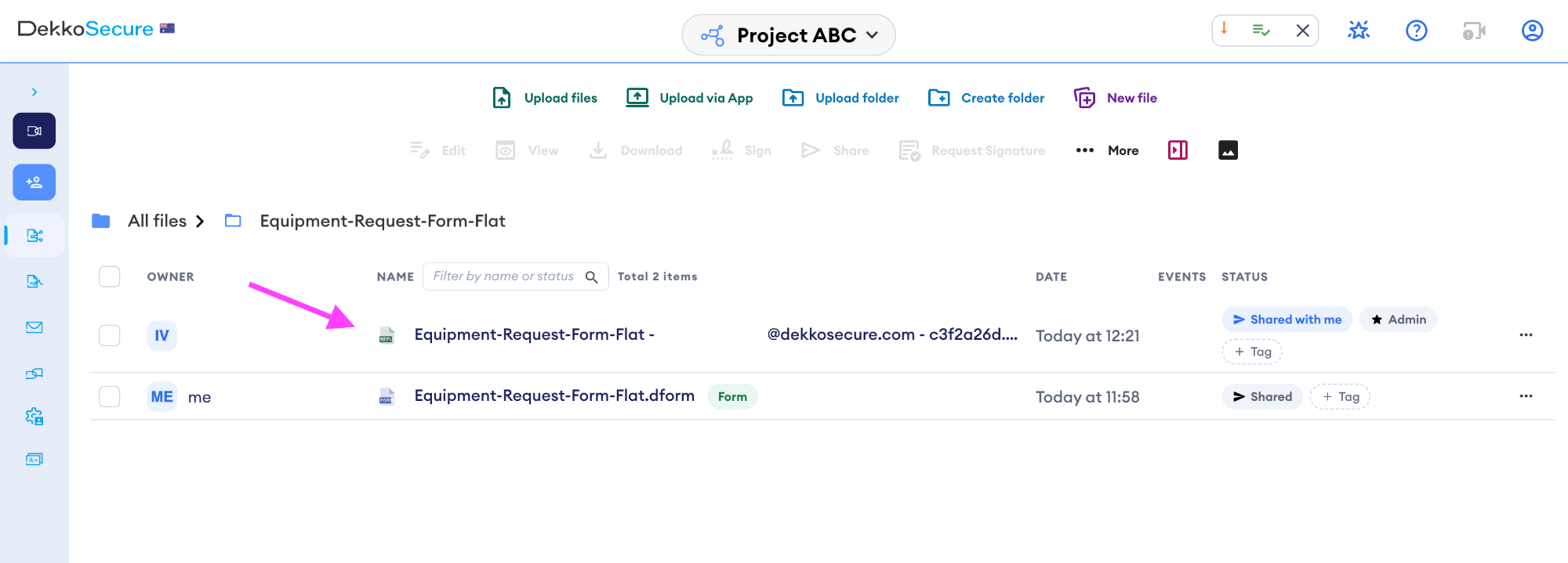 The submission arrives beside the form it answers within the form folder.